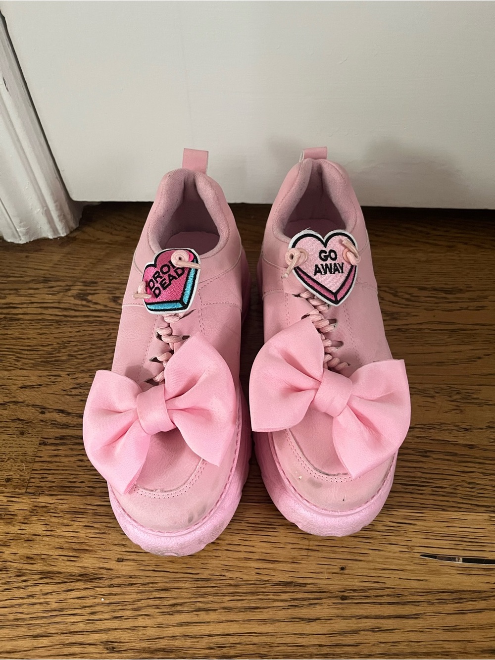 Pink Platform Sneakers with Large Bows